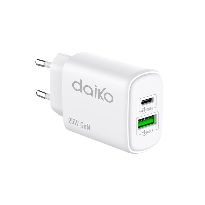 Fast charger daiko Blanc 2 USB C-A 25W